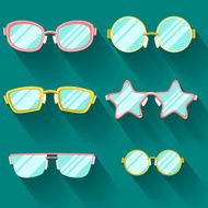 Set of colored flat glasses with long shadows Sprockets round N4
