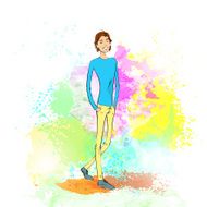 fashion casual young man over colorful paint splash