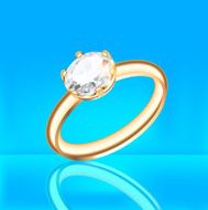 background with Golden diamond ring on a blue