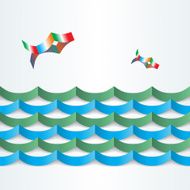 Abstract paper background Fish floating on the waves Vector