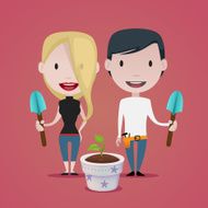 Couple &amp; Gardening Concept illustration