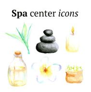 Watercolor spa icons in vintage style