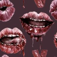 Seamless pattern with red lips Watercolor illustration N2