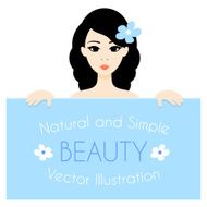 Portrait of the Cartoon Brunette Girl Holding Board