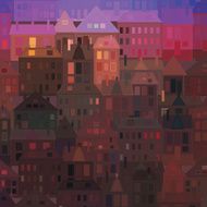 Night city Vector background vintage houses N4