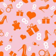 March 8 characters Seamless pattern Heart ring shoes gift N4