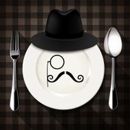 Vector Hipster style on white plate with spoon and fork