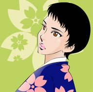 Beautiful japanese woman wearing pink and violet kimono