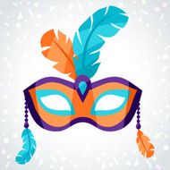 Festive carnival mask on background of confetti