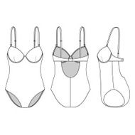 Front back and side views of blank swimsuit
