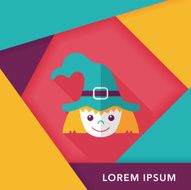 cute witch flat icon with long shadow eps10 N17
