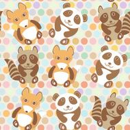 Polka dot background pattern Funny cute raccoon panda fox