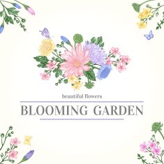 Card with garden flowers