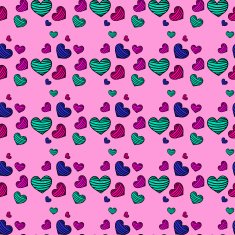 Seamless striped pattern with hearts on a pale pink background