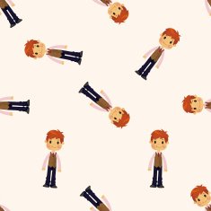 boy man cartoon seamless pattern N11