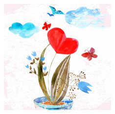 the composition of watercolor hearts flowers and butterfly N2