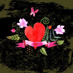 the composition of watercolor hearts flowers and ribbons N4