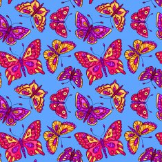 Seamless pattern with butterflies on blue