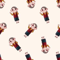family grandmother character cartoon seamless pattern background N2