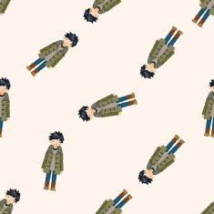 boy man cartoon seamless pattern background N6