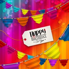 Birthday card with bunting flags and tag for your text