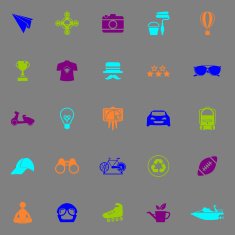 Hipster icons fluorescent color on gray background