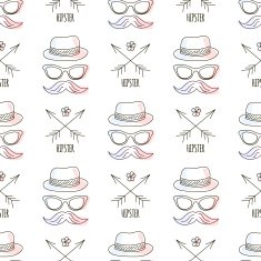 Hipster seamless pattern with mustaches and arrows hats gla