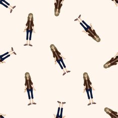 lady girl cartoon seamless pattern background N51