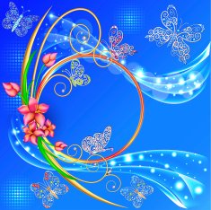 background frame with the circle of flowers and butterflies
