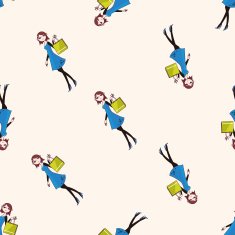 shopping girl cartoon seamless pattern background