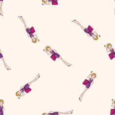 shopping girl cartoon seamless pattern background N3