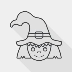 cute witch flat icon with long shadow line