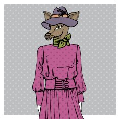 Hand drawn deer hipster girl in dress Colors N2