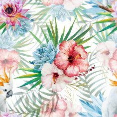 Watercolor pattern with parrot and flowers N2