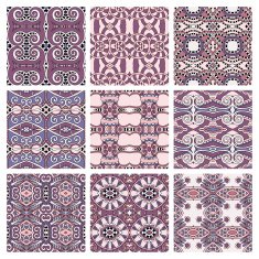 set of pink different seamless colored vintage geometric pattern