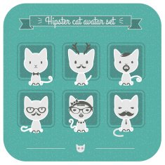 Hipster cat avatar set on blue