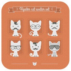 Hipster cat avatar set on pink
