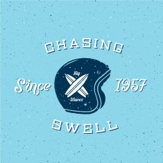 Chasing Swell Abstract Retro Surfers Vector Label or Logo Template