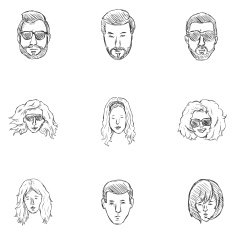 Vector Set of Sketch Hairstyles Icons N2