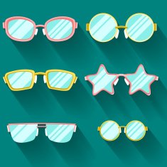 Set of colored flat glasses with long shadows Sprockets round N4