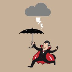 Vampire holding umbrella in strom
