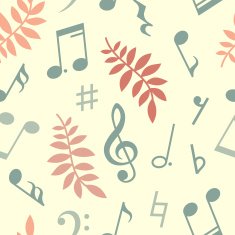 Vector seamless pattern of music notes and leaves