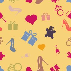 March 8 characters Seamless pattern Heart ring shoes gift
