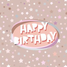 Happy birthday card seamless pattern with stars pink beige background