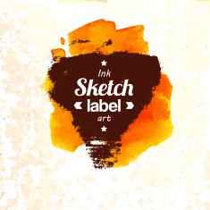 Abstract modern style sunny watercolor sketch label