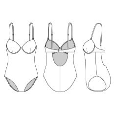 Front back and side views of blank swimsuit