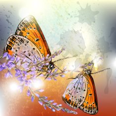 Artistic floral background with butterflies