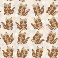 Polka dot background pattern Funny cute raccoon on background