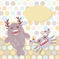 Polka dot background pattern Funny cute monsters