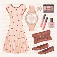 Fashion set in pastel tones with a dress